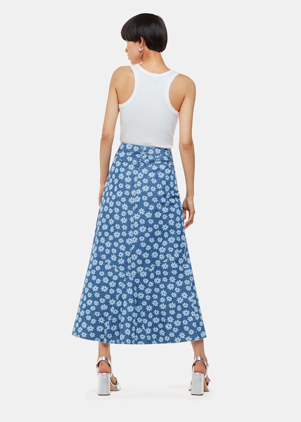Graphic Daisy Denim Maxi Skirt